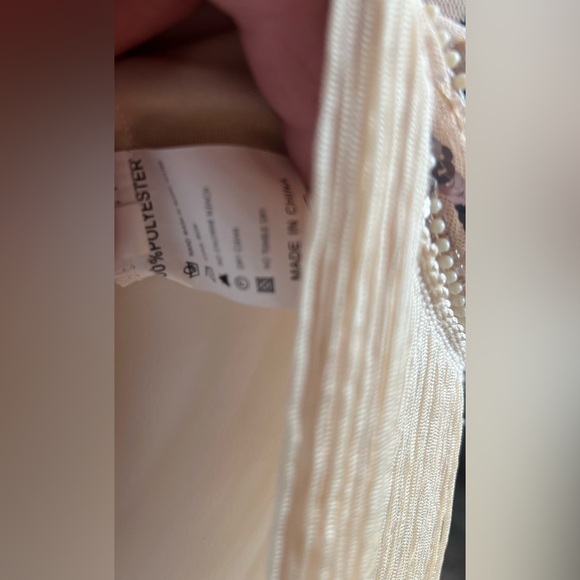 Dazzling Beige And Silver Fringed Beaded Flapper Dress 100% Polyester Size M - Picture 13 of 13